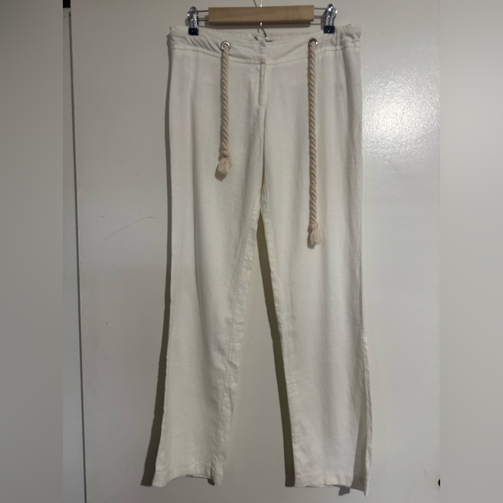 Gala Women's off white natural Linen Rayon Pants with Rope Detail Large